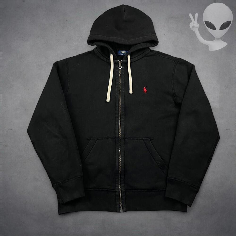 Polo Ralph Lauren Full Zip Hoodie Medium Black Classic Jacket Red Pony